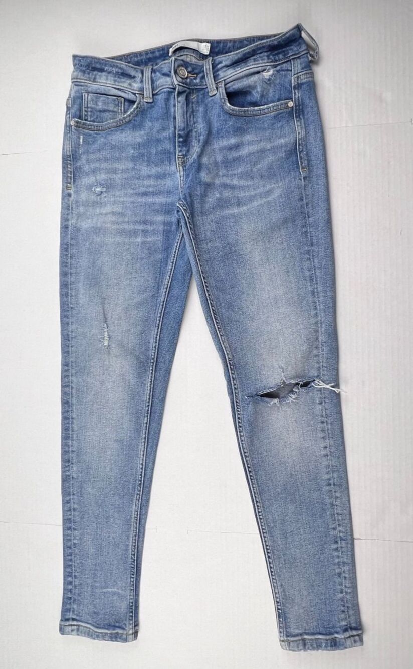 ZARA Z1975 Jeans Womens 6 Blue Skinny Distressed Ripped Mid Rise Y2K Denim